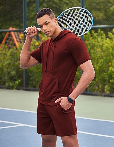 Miniatura 2 de COOFANDY Conjunto deportivo de 2 piezas con capucha para hombre de manga corta casual deportivo con capucha