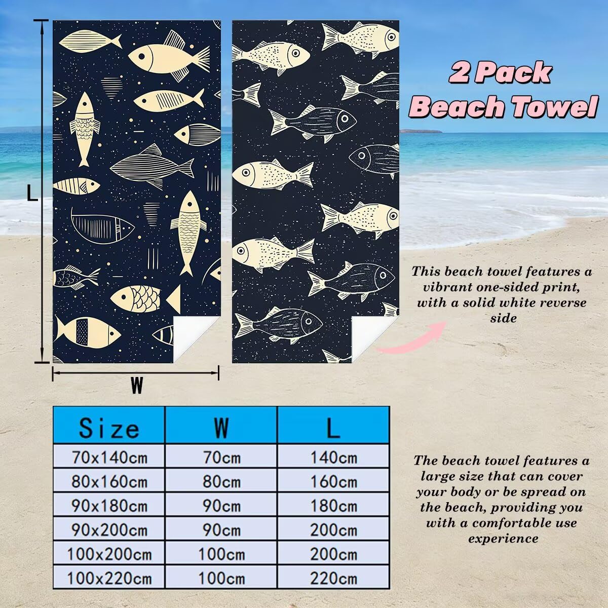 Ręcznik plażowy 100 x 200 cm, ręcznik gimnastyczny z mikrofibry szybkoschnący, zestaw 2 anty-piaskowych ręczników plażowych, lekki kompaktowy duży ręcznik z mikrofibry do podróży, prezent dla mężczyzn