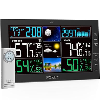 Weather Station Wireless Indoor Outdoor, Indoor Outdoor Thermometer Wireless, Home Atomic Clock Weather Stations, Temperature Humidity Barometer Inside Outside Thermometers, Black with 1 Sensor