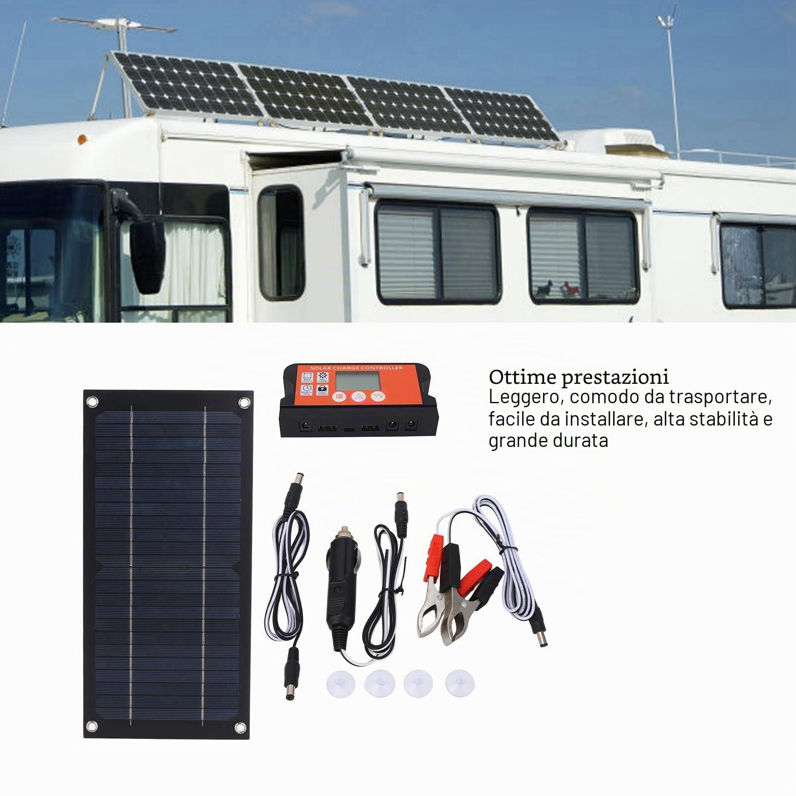 Fockety Kit di Pannelli solari 600W, regolatore di Carica monocristallino del silicio 12V 24V 100A con la Clip della Batteria del Cavo di Estensione, Stazione di Potere per la Marina di RV
