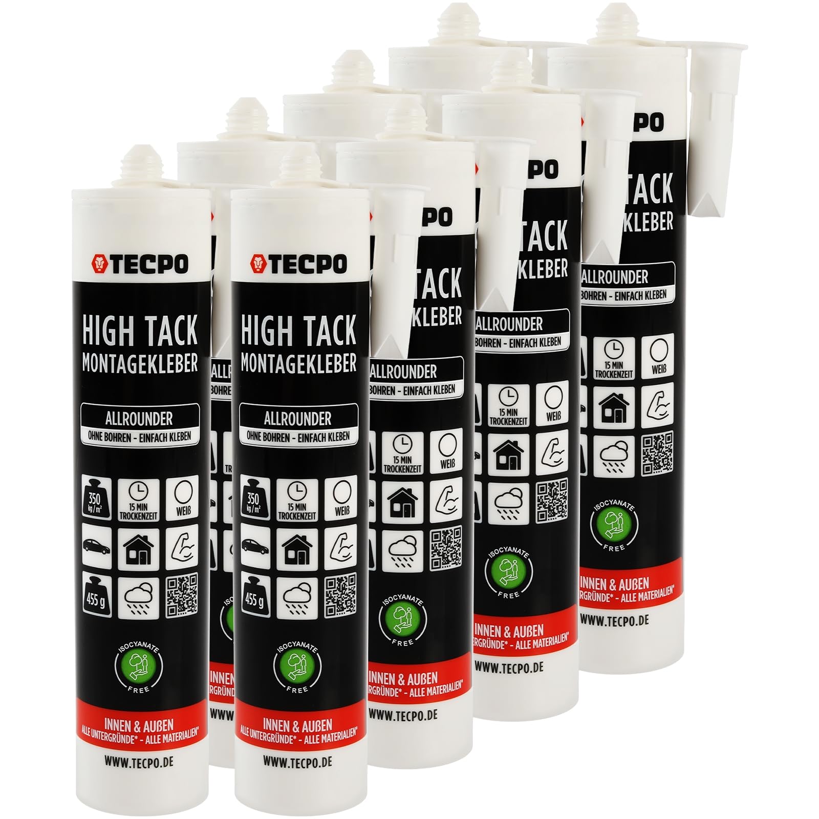 TECPO High Tack Montagekleber 8x455g MS-Polymer Baukleber starke Anfangshaftung Kleben statt Bohren