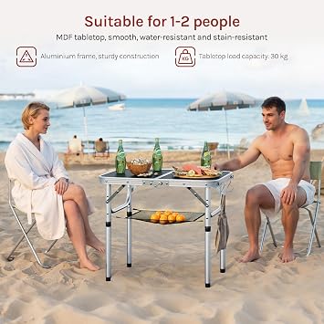 WOLTU Folding Table Height Adjustable 25/36/50/60 cm, Black