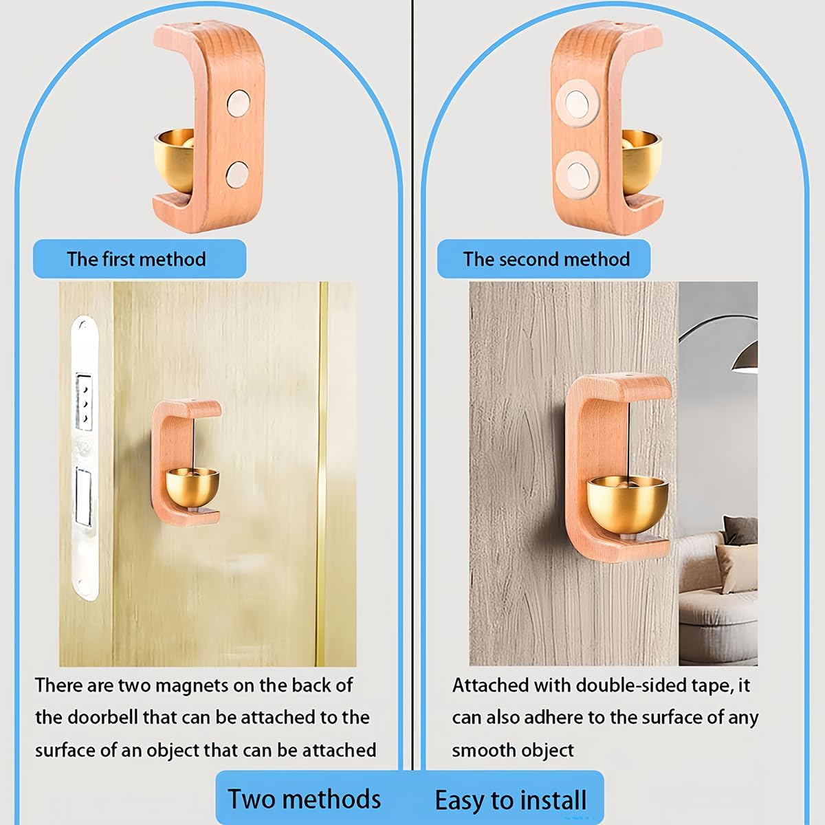 Brass Magnetic Door Bell Chime 2pcs, Shopkeepers Bell for Door Opening, Decorative Door Chime for Home, Office, Shop