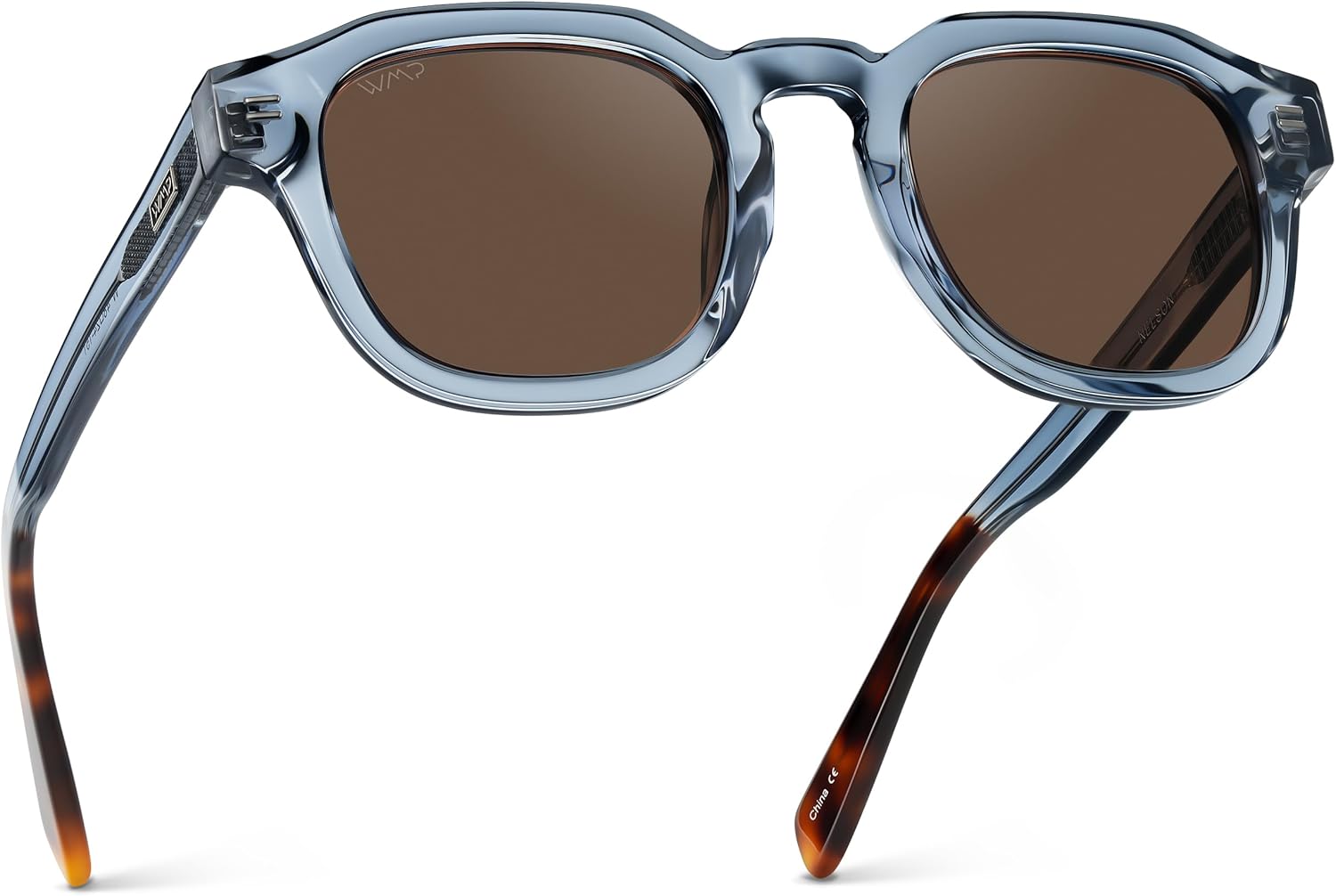 WMP Eyewear – Men’s Square Polarized Sunglasses: Thick Acetate Frame, Bold Geometric Shape, 5-Barrel Hinges, Retro 60s Design