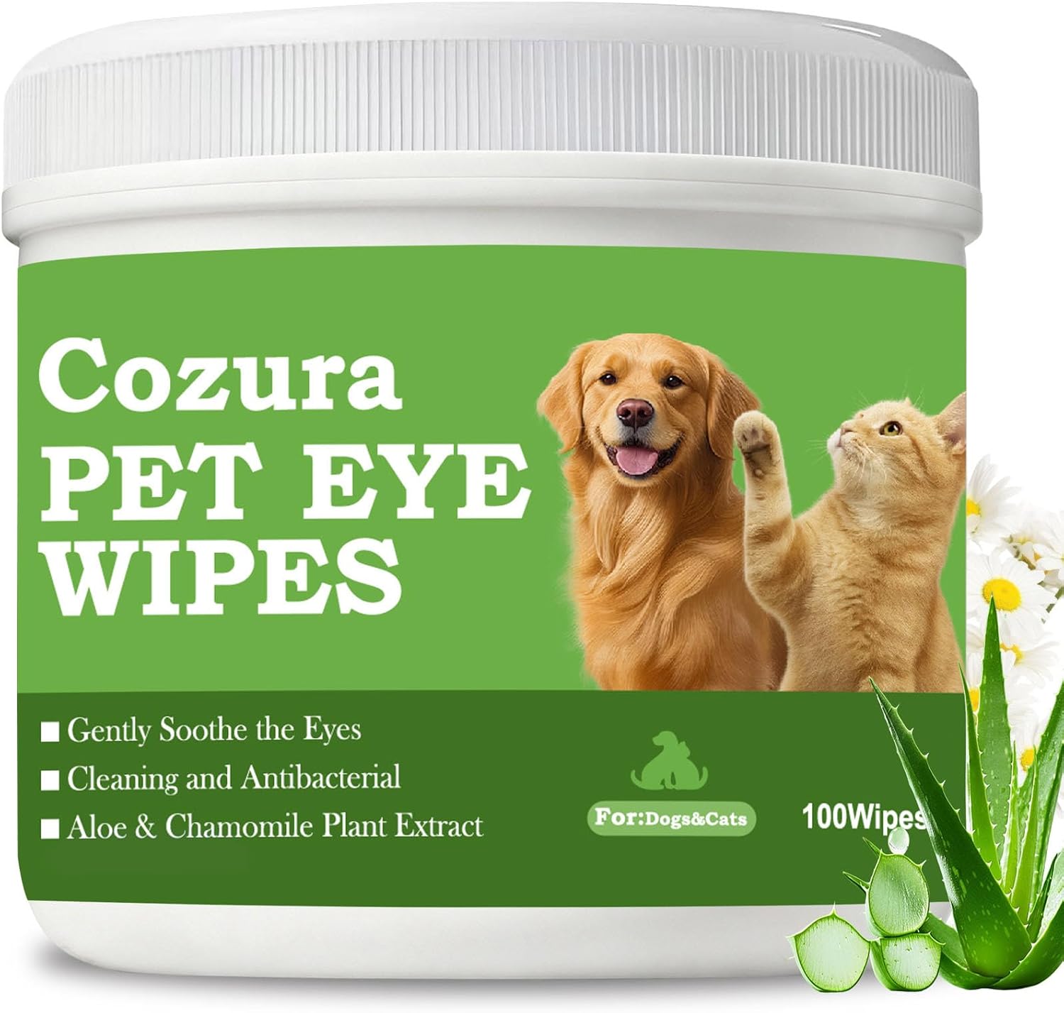 Dog Eye Wipes, Tear Stain Remover for Dogs & Cats - 100ct Hypoallergenic Pet Eye Cleaning Pads for Crust, Gunk & Discharge - Gentle Puppy Grooming Wipes for Sensitive Eyes, Wrinkles & Folds