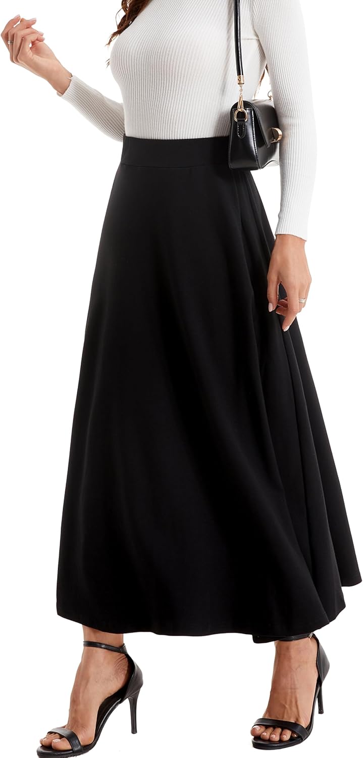 Womens Fall Winter Elastic Waist Long Skirts A Line Ankle Length Vintage Skirt - Image 6