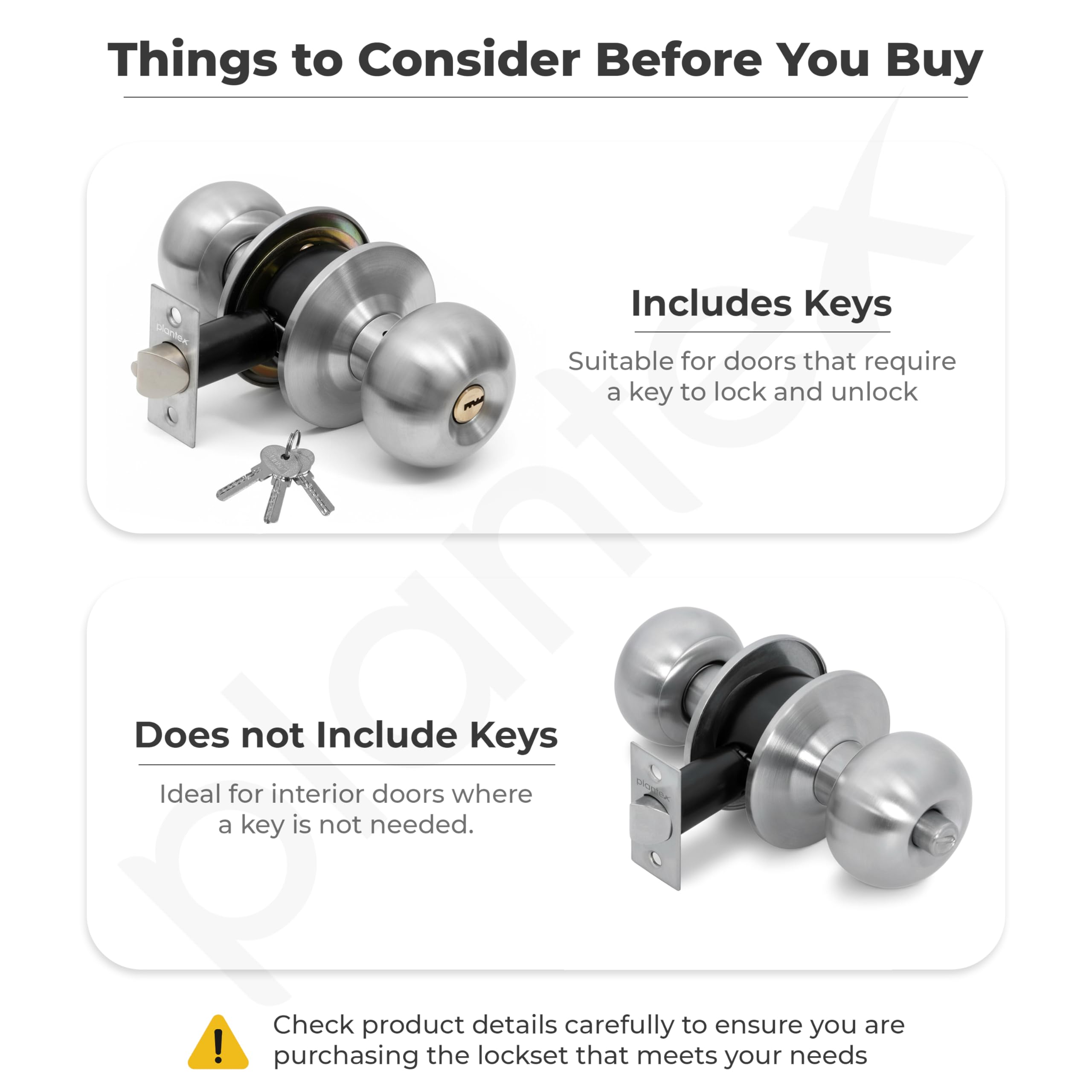 Plantex Bathroom Door Lock - Keyless Cylindrical Lock for Bathroom/Balcony/Tubular Door Knob/Handle (Without Key-Matt) 4
