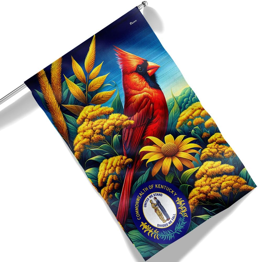 American Flag-Kentucky State Cardinal and Goldenrod Flower Flag MLN2573F, Garden Flag (11.5" x 17.5")-USA Flags Premium Polyester-Decorative Indoor Outdoor Flag