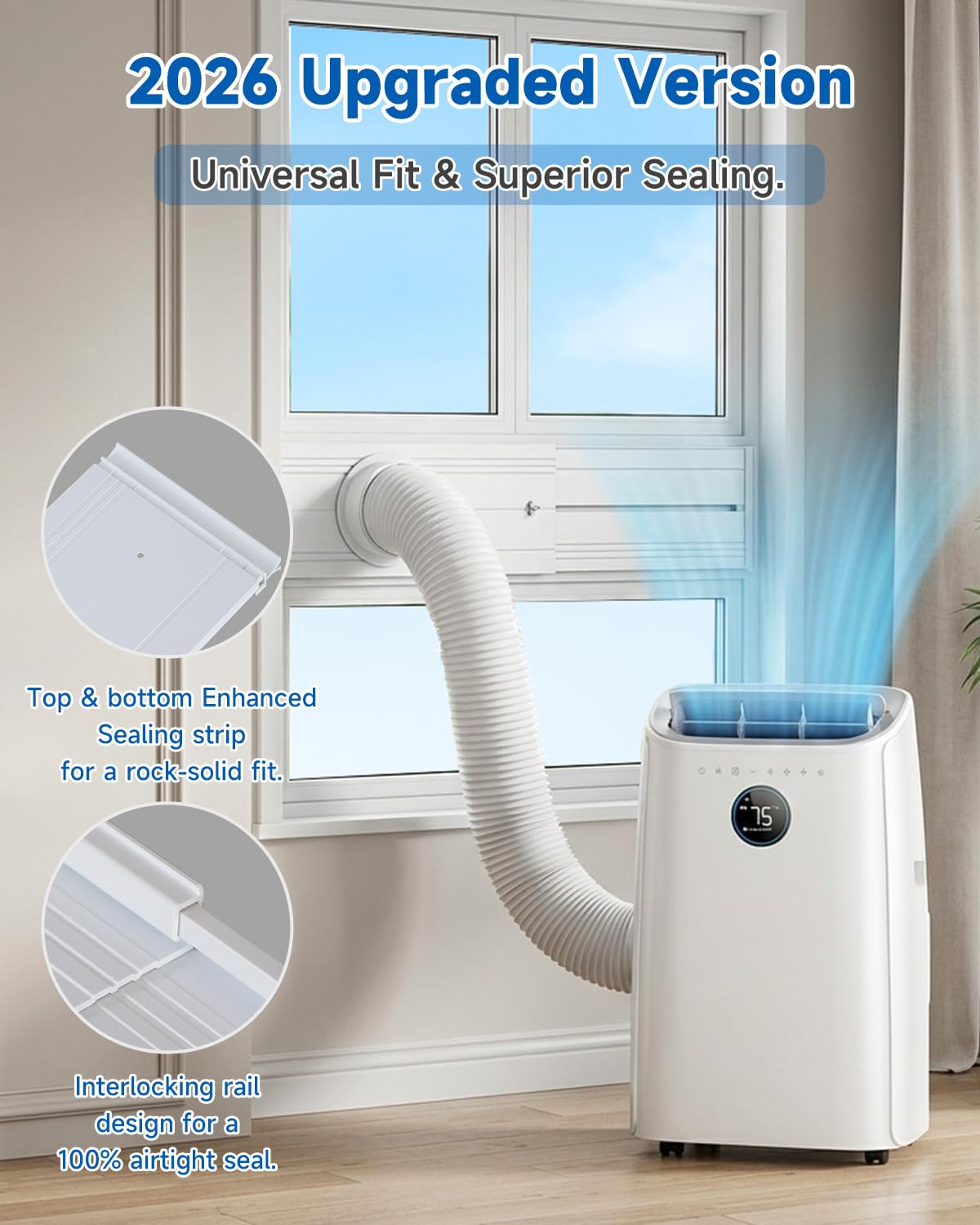 Condition photo showing New/Like New for 2026 upgraded portable air conditioner window kit with exhaust hose, universal 4.0/5.1/5.9 inch seamless window vent kit for ac & dryer, 17" to 60" adjustable window seal kit with rain guard & mesh
