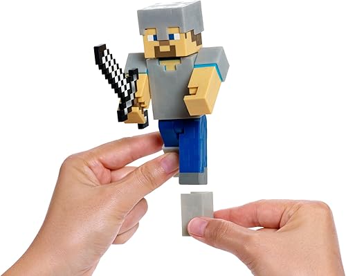 Miniatura 5 de Minecraft, Steve con la Serie Armor Iron, 4 Figuras de Acción.