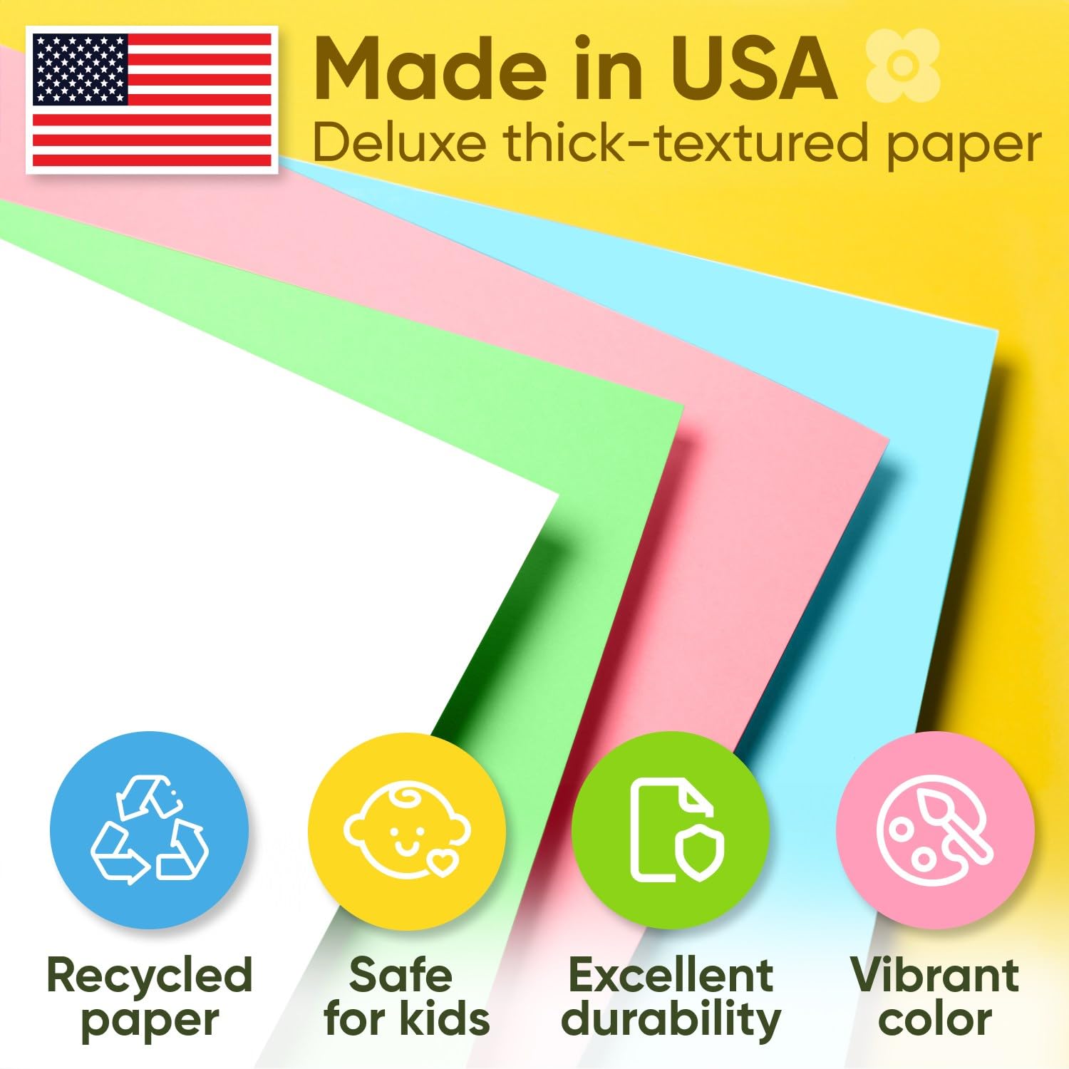 Juego de rollos de papel kraft de 36 x 1200 pulgadas (100 pies) para manualidades de Pascua, 45 libras, papel kraft rosa, azul claro, verde claro, amarillo, blanco, hecho en Estados Unidos,