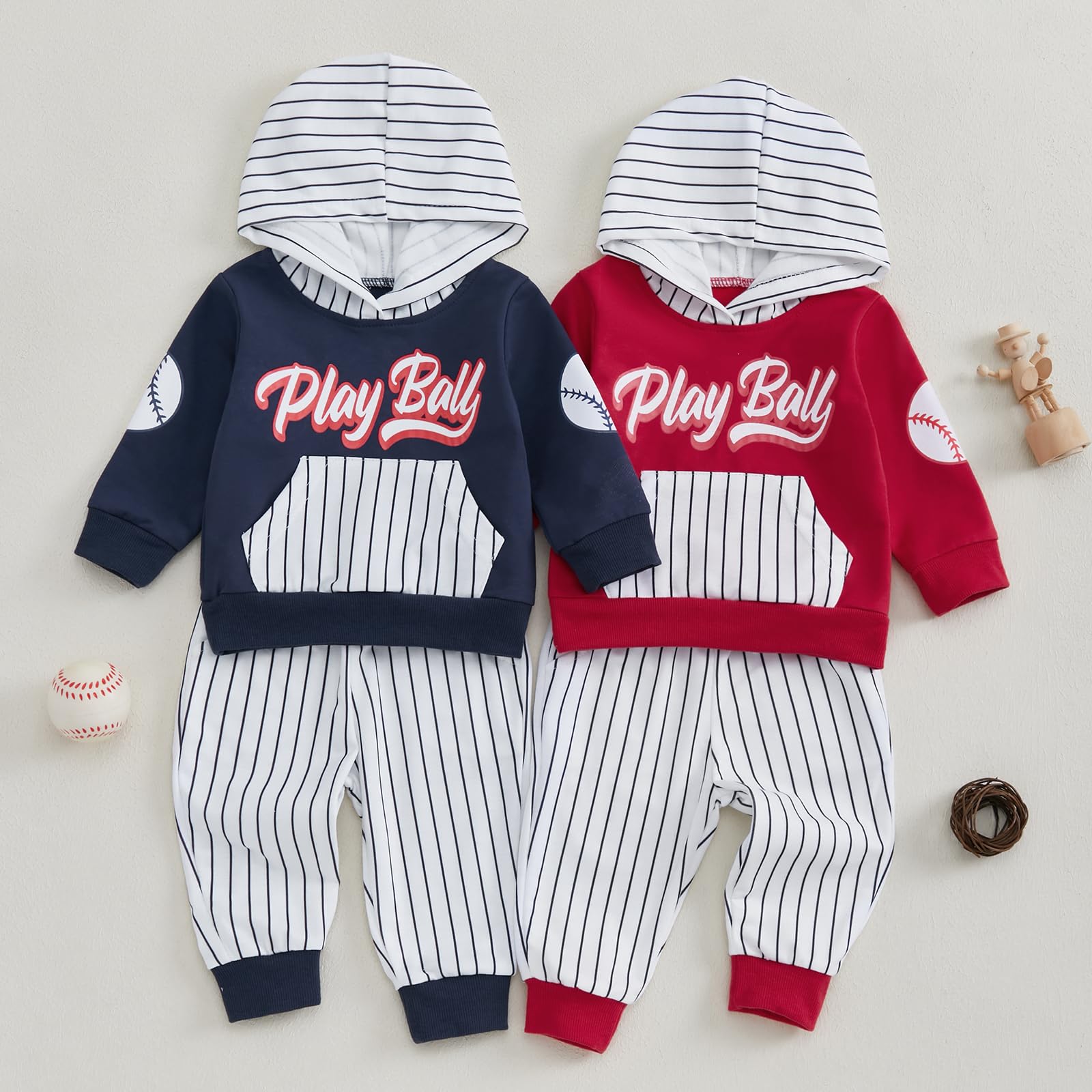 Baby Boy Clothes Infant Hoodie Set Long Sleeve Sweatshirts with Elastic Pants 2Pcs Toddler Fall Winter Outfit (Blue baseball, 3-6 Months)