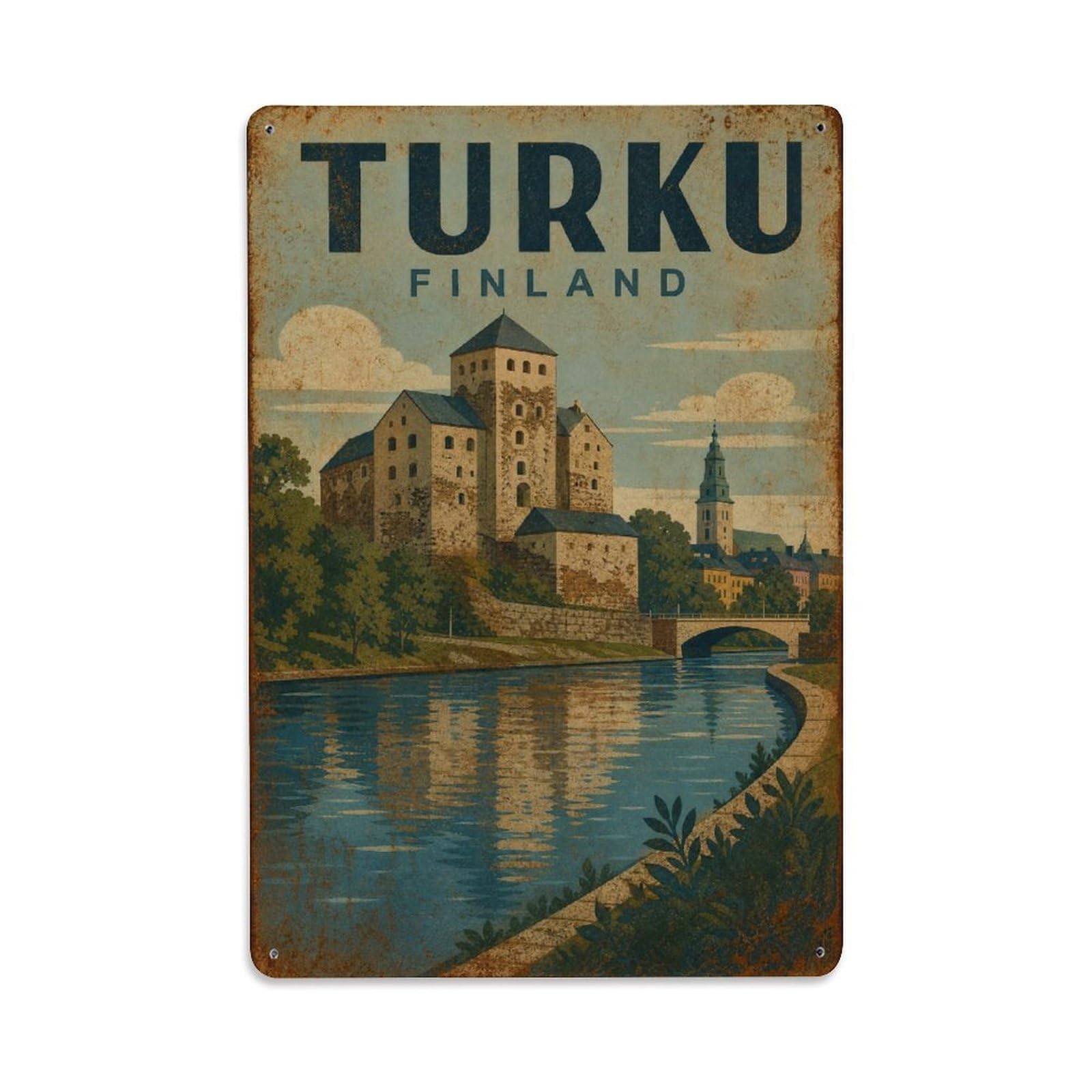 Metal Tin Sign Travel Vintage Finland Turku