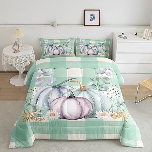 Miniatura 9 de Erosebridal Juego de ropa de cama de gnomos de Acción de Gracias, calabaza, decoración de habitación del hogar, edredón de temporada de cosecha