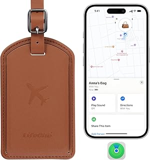 Luggage Tags Built-in Anti-Loss Tracker, Luxury Leather Luggage Tags for Suitcase, Travel Bags, Backpacks, Travel Organizer for Lost Baggage Prevention (Brown)