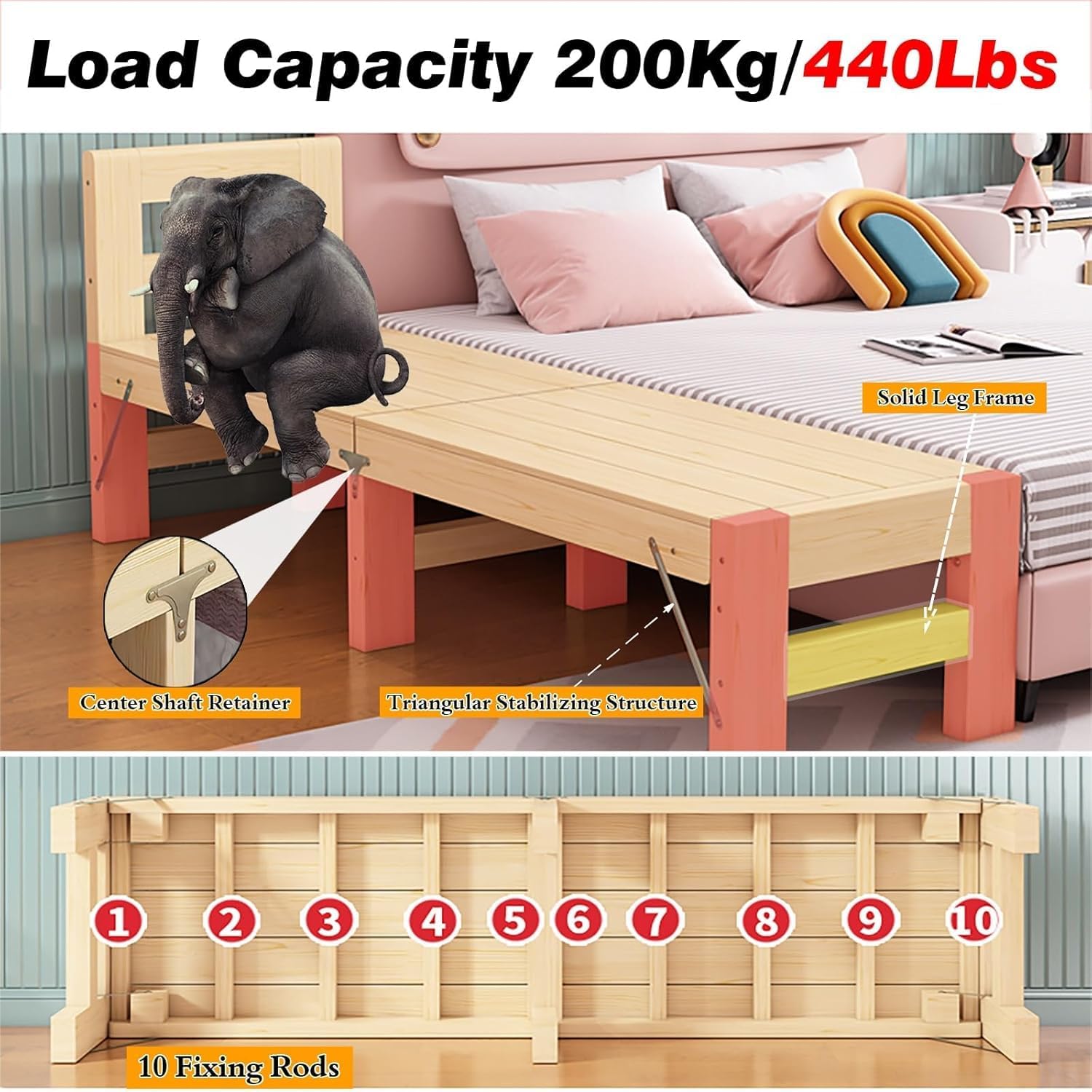 Interior Lightweight Bedside Sleeper Toddler Platform Beds Frame for Anti-Fall, Modern Vintage Folding Wood Bed with Safety Guardrails, High Load-Bearing(71 x 31 x 16 in)