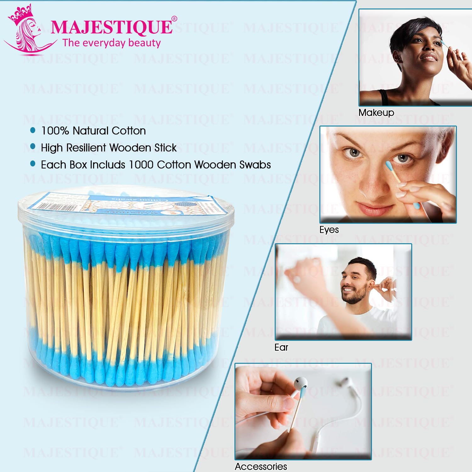 Majestique 500Pcs Round Heads, Ear Cleaner Buds 100% Biodegradable & Environment-Friendly Cotton Swab Stick Multi-Functional Tool for Cleaning Needs - (Pack of 2) 2