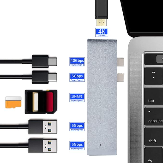 Hub USB C 7 en 1, Docking Station Multipuerto con 4K y Lector SD miniatura 4