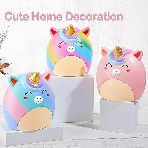 Miniatura 7 de Alcancía de unicornio para niñas, bonita alcancía irrompible de resina con calcomanías y pulsera, juego de pulseras para niños pequeños, azul y