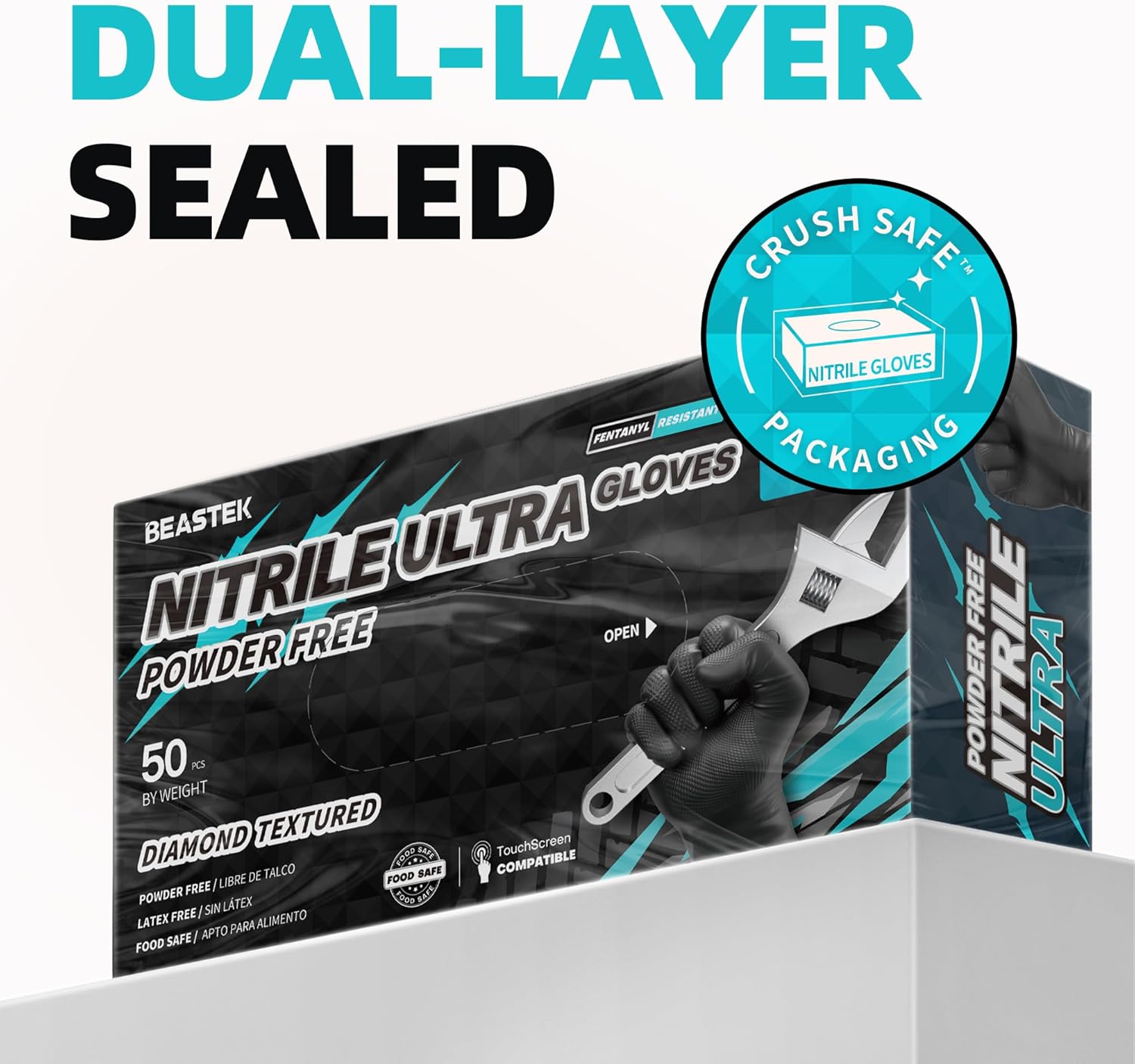 Beastek Nitrile Disposable Gloves, 8Mil Latex & Powder Free Chemical Resistant Heavy Duty Food Safe Diamond Glove Black 50Pcs - Image 7