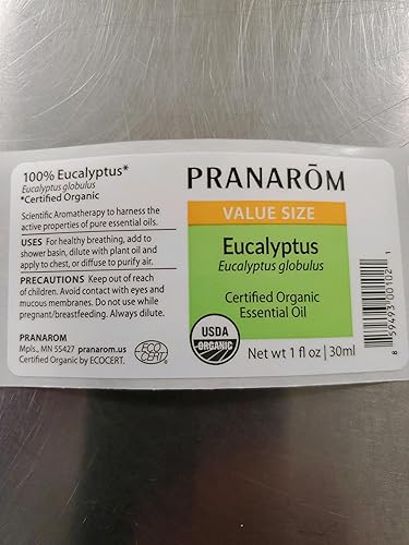 Miniatura 8 de Pranarom Aceite esencial de eucalipto globulus orgánico certificado por USDA (1.0 fl oz), 100% puro de grado terapéutico sin diluir de Portugal para