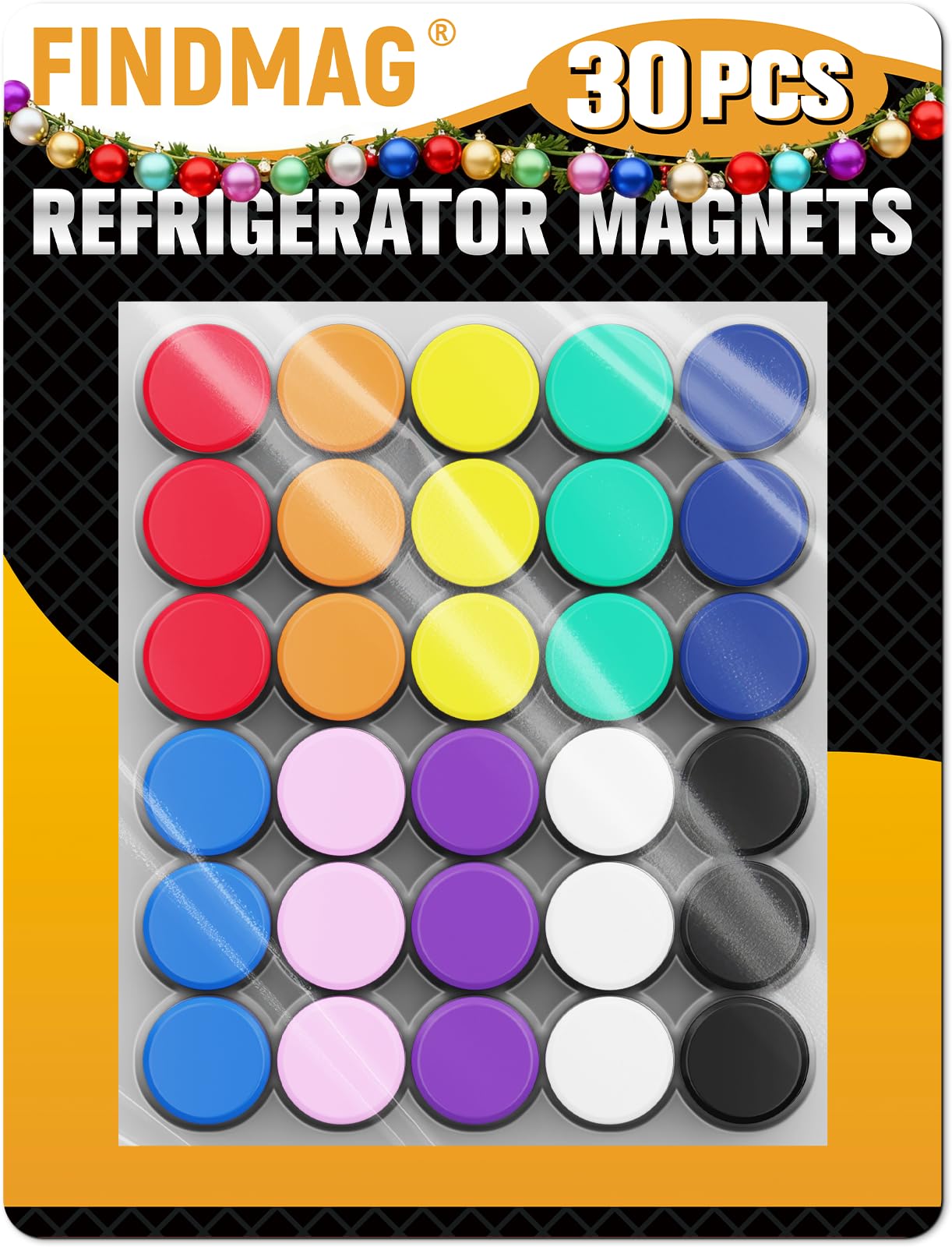 FINDMAG 30 Pcs Fridge Magnets, Cute Magnets for Fridge, Whiteboard Magnets Decorative, Strong Fridge Magnet Circle for Kitchen, Home, Fun Locker Magnet for Christmas, School, Classroom, Picture