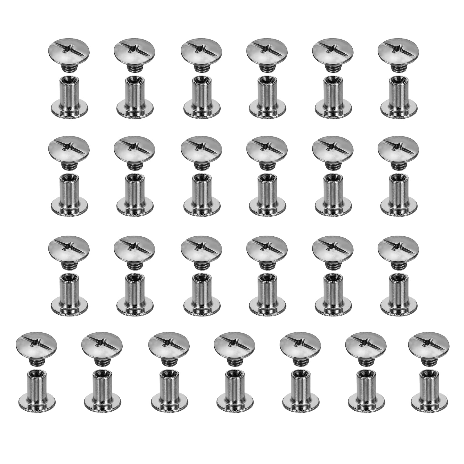 sourcing map 25set Chicago Screw M5x8mm Phillips Nail Rivet Stud Bolts Rivets Binding Post Screw for DIY Craft Leather Belt Bag Bookbinding, Gunmetal