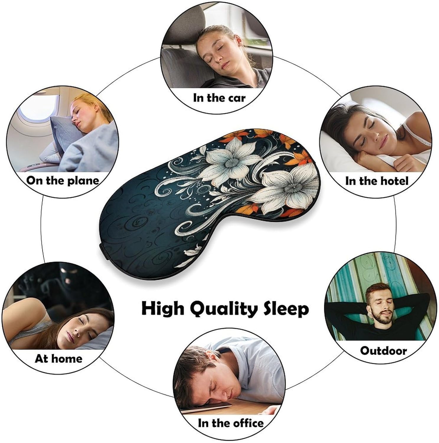 Novelty Boho Abstract Flowers Eye Mask for Sleeping Soft Breathable Sleep Mask with Adjustable Strap Light Blocking Night Eye Cover Comfortable Night Blindfold Eyeshade Sleep Shade Cover for Travel image 4