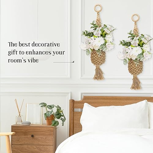 Miniatura 7 de Paquete de 2 perchas de macramé para plantas de aire, cesta colgante de frutas, macramé bohemio para colgar en la pared para decoración del hogar en