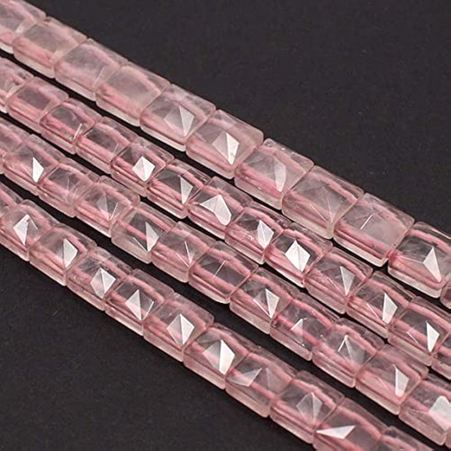 Quartz rose naturel perles carrées facettées double perçage pour création bijoux
