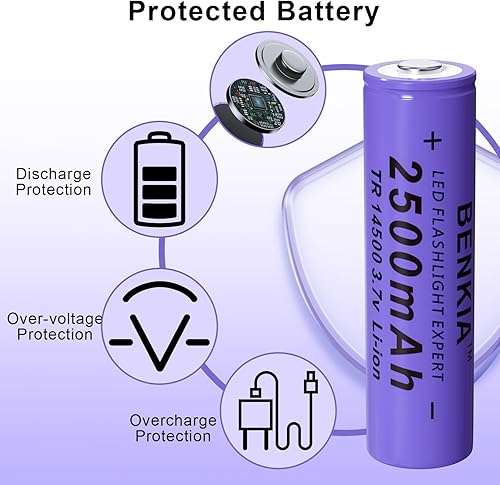 Miniatura 4 de Batería recargable 14500 de 3.7 voltios 2500 mAh con botón superior para linterna de faro (paquete de 4, batería 14500 + cargador)