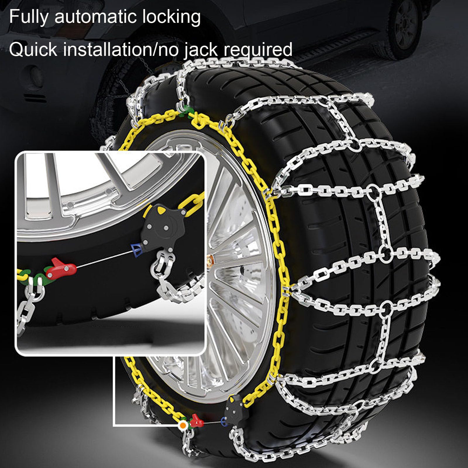 Catene da neve a serraggio automatico Catene da neve per auto SUV Pickup Trucks-Montaggio rapido e installazione semplice in 1 minuto,Catene da neve riutilizzabili per trazione di emergenza 195/55R15