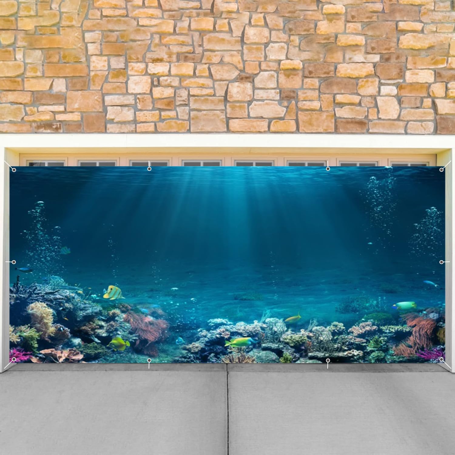 Under The Sea Garage Door Cover Banner Decorations Backdrop 7x16ft Large Blue Ocean Underwater World Coral Reef Deep Sea Sunlight Garage Door Cover Kids Birthday Party Garage Door Photo Background