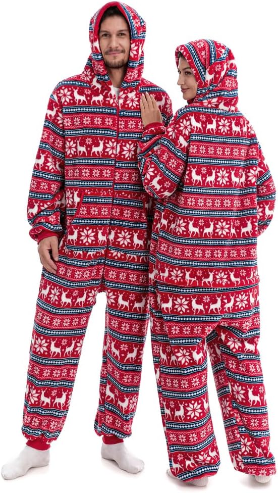 HSCTEK Fuzzy Teddy Fleece Family Christmas Matching Onesie with Hoodie(One Set for Single One) - Image 2