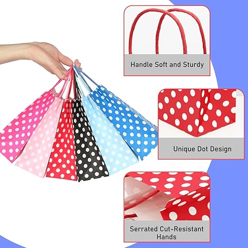 Miniatura 4 de AZOWA Bolsas pequeñas de regalo de lunares, bolsas de papel kraft con asas para fiestas de cumpleaños, baby shower y bodas (5 x 3.1 x 8.2 pulgadas,
