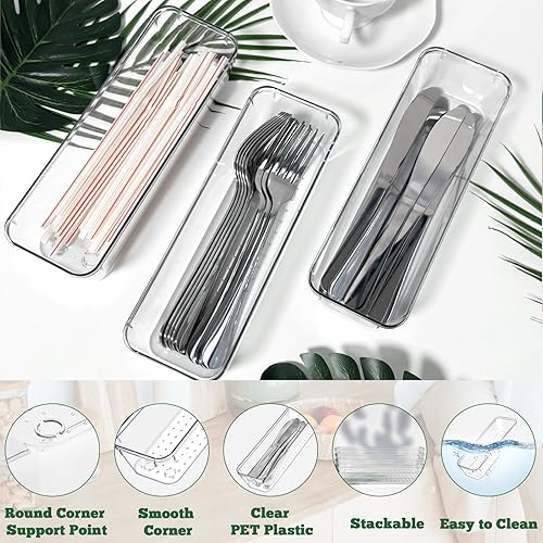 Miniatura 2 de Ysglory Organizador de cajones de plástico transparente de 9 x 3 x 2 pulgadas, bandeja organizadora de cajones de maquillaje, cubiertos y utensilios