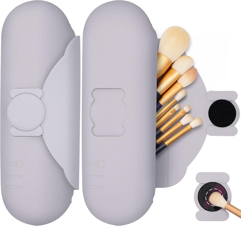 Estojo de silicone para pincéis de maquiagem com almofada de limpeza e fechamento magnético