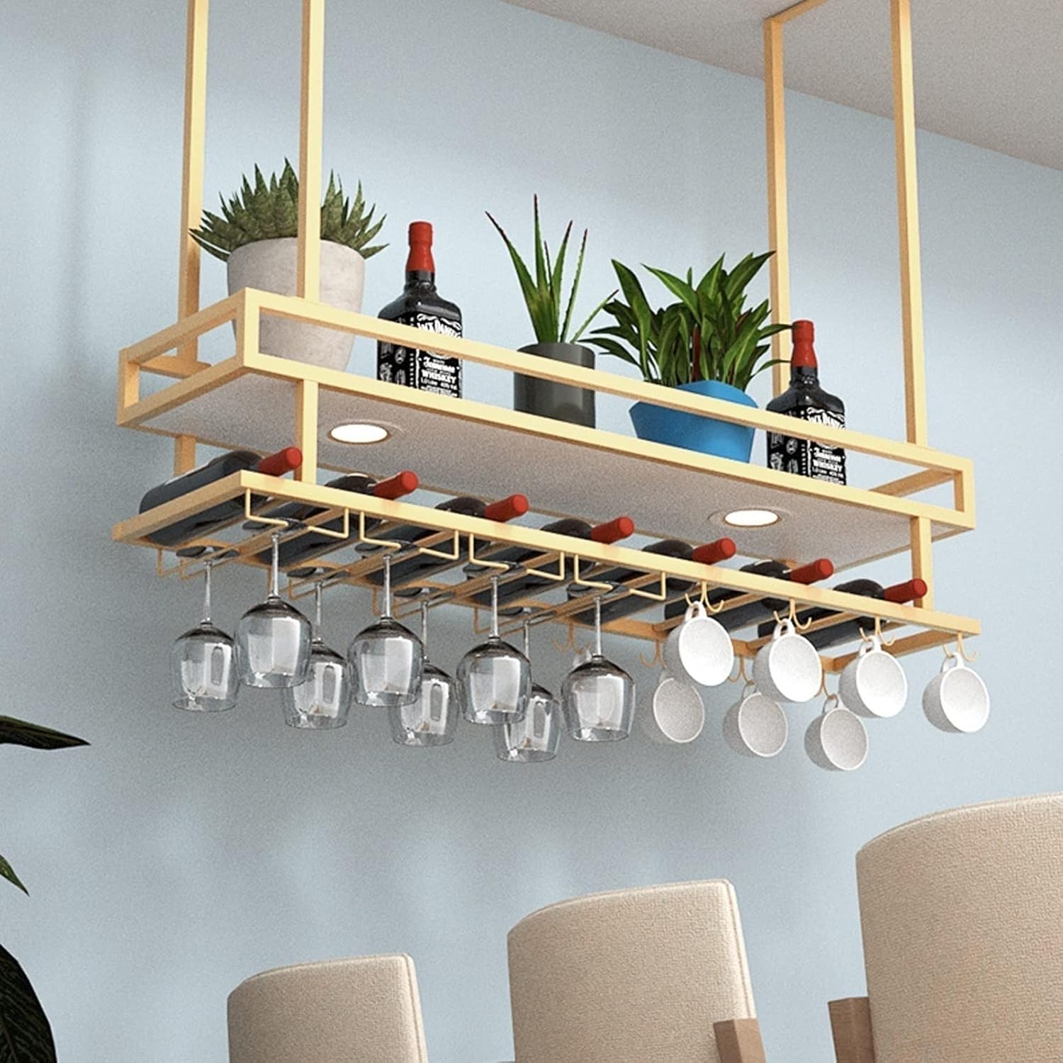 Ceiling Wrought Iron Wine Rack Hanging Wine Bottle Rack