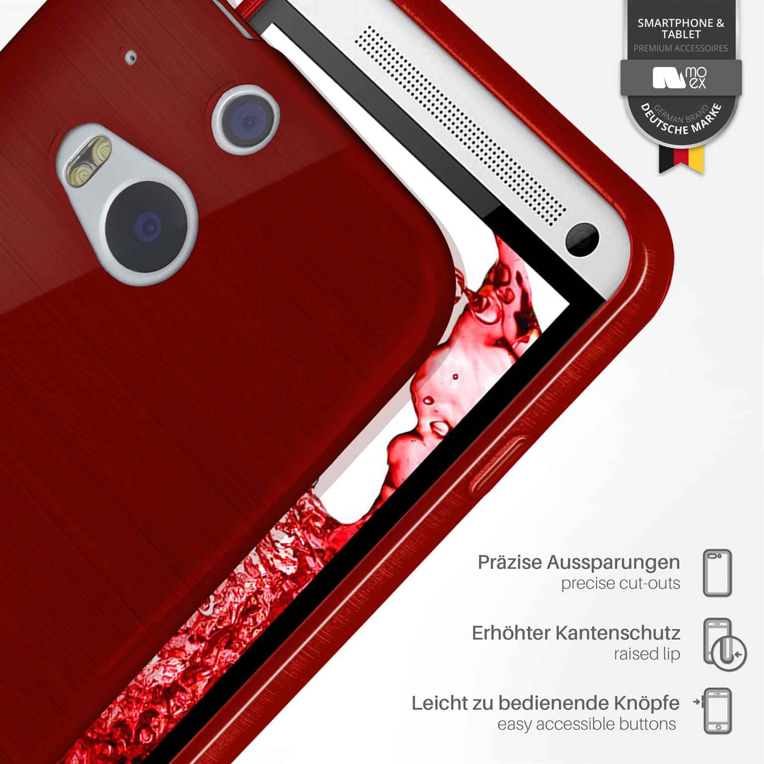moex Stylish brushed aluminium look & strong grip | Ultra thin silicone case suitable for HTC One M8 / M8s in Burgundy Red