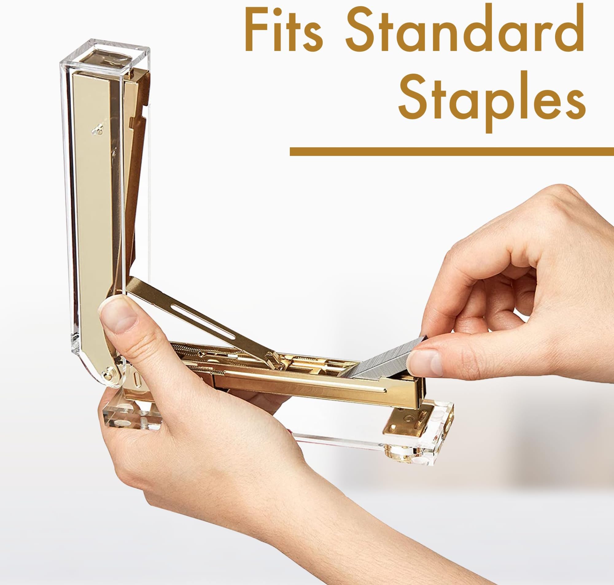 OfficeGoods Acrylic Stapler - Aesthetic Staplers for Desk, Home or Office - Unique and Stylish Design - Take Standard 1.4 inch of Staples - Golden