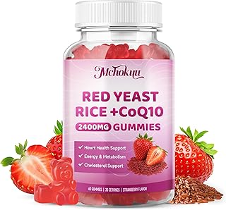 Red Yeast Rice 2400mg Gummies, Red Yeast Rice Supplement for Men & Women Support Heart Health, Energy Support, Sugar-Free, Vegan Non-GMO, Strawberry Flavor - 60 Count