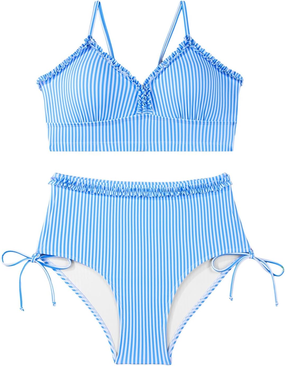 Herseas Women's Splice Ruffle Trim Bikini Sets Tie Side Swimsuits High Waisted Bathing Suits