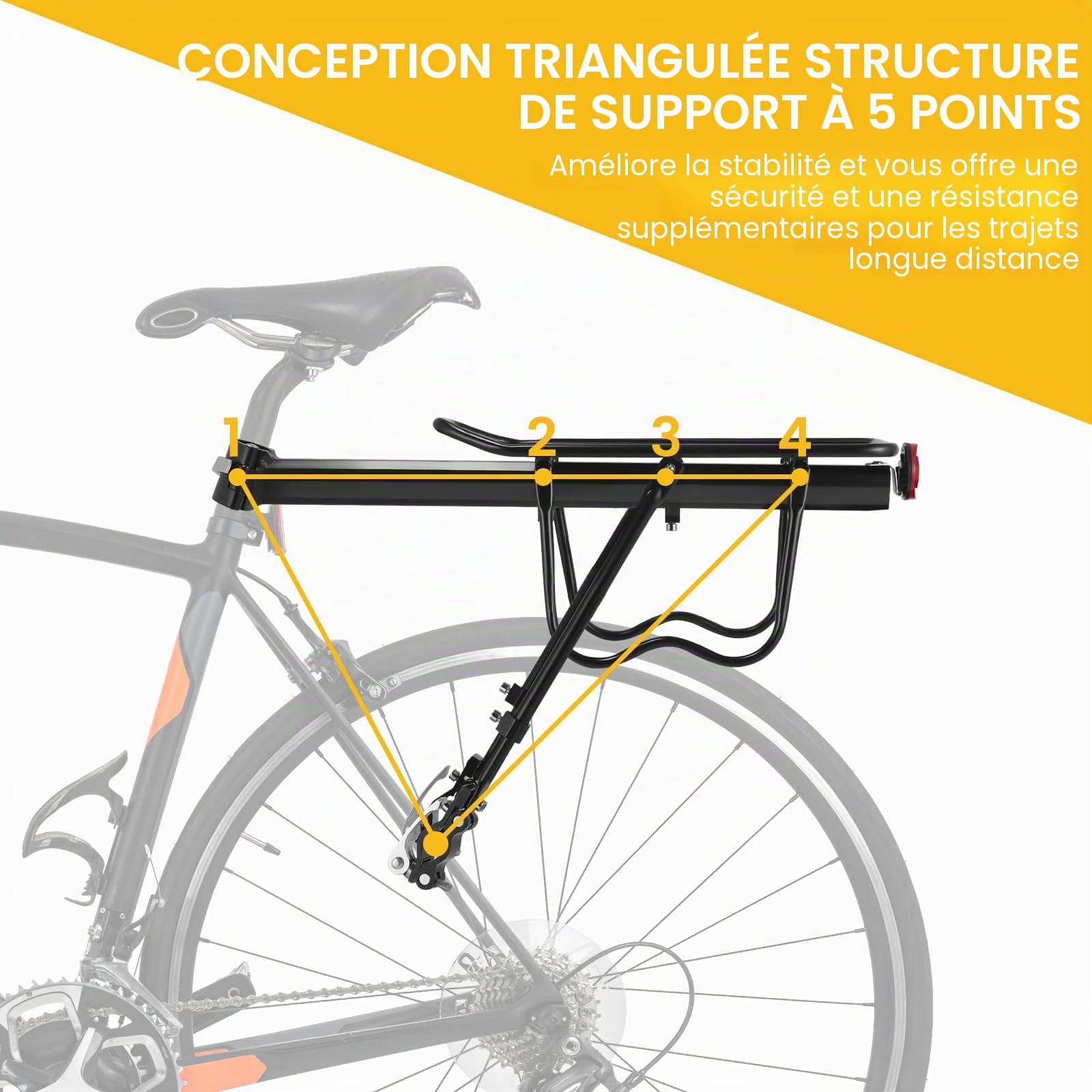 Vélo Porte Bagage, Porte Bagage VTT arrière réglable, Porte Bagage vélo arrière Alliage d'aluminium avec Garde-Boue et réflecteur, dégagement et assemblage Rapides pour VTT de 24 à 29 Pouces