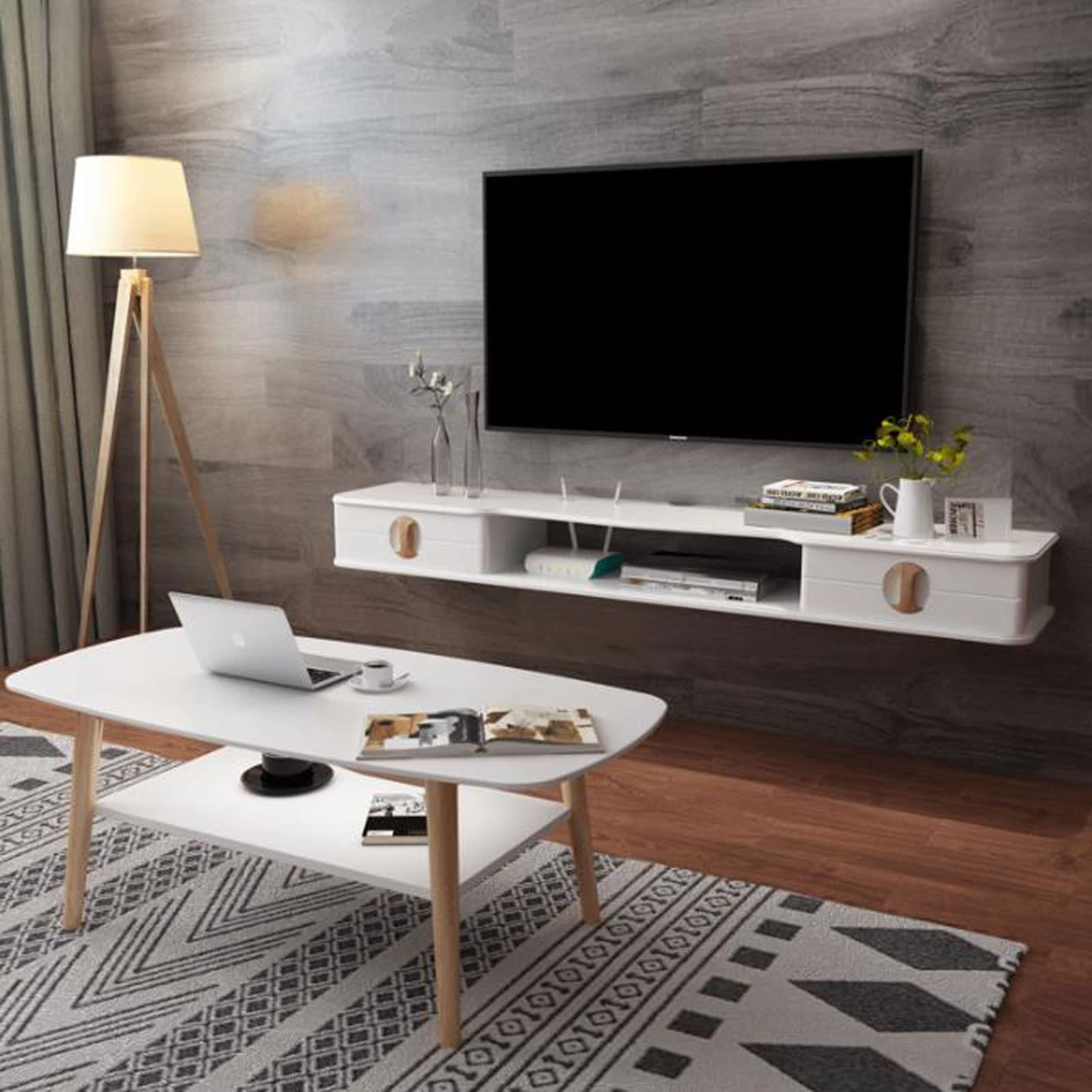 Scaffale galleggiante da parete per TV, lettori DVD, giocattoli, libreria, supporti TV, console TV, organizer con router, set top box, cornici per foto, CD, lettore DVD, Sky Box per la casa