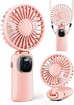 coldSky Portable Handheld Fan, 4000mAh Battery Operated with LED Display, Handheld/Neck/Desk 3 in 1 Personal Small Fan, 90 Foldable Desk Fan with Base, 5 Speed Lash Makeup Fan for Women