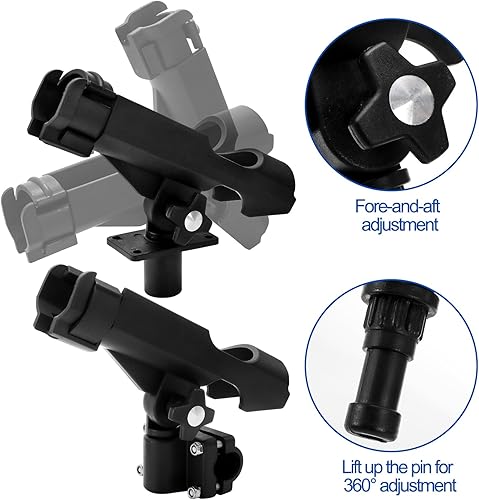 Miniatura 4 de Bekith Paquete de 2 soportes para caña de pescar con soporte combinado, soporte ajustable para caña de pescar, acabado negro