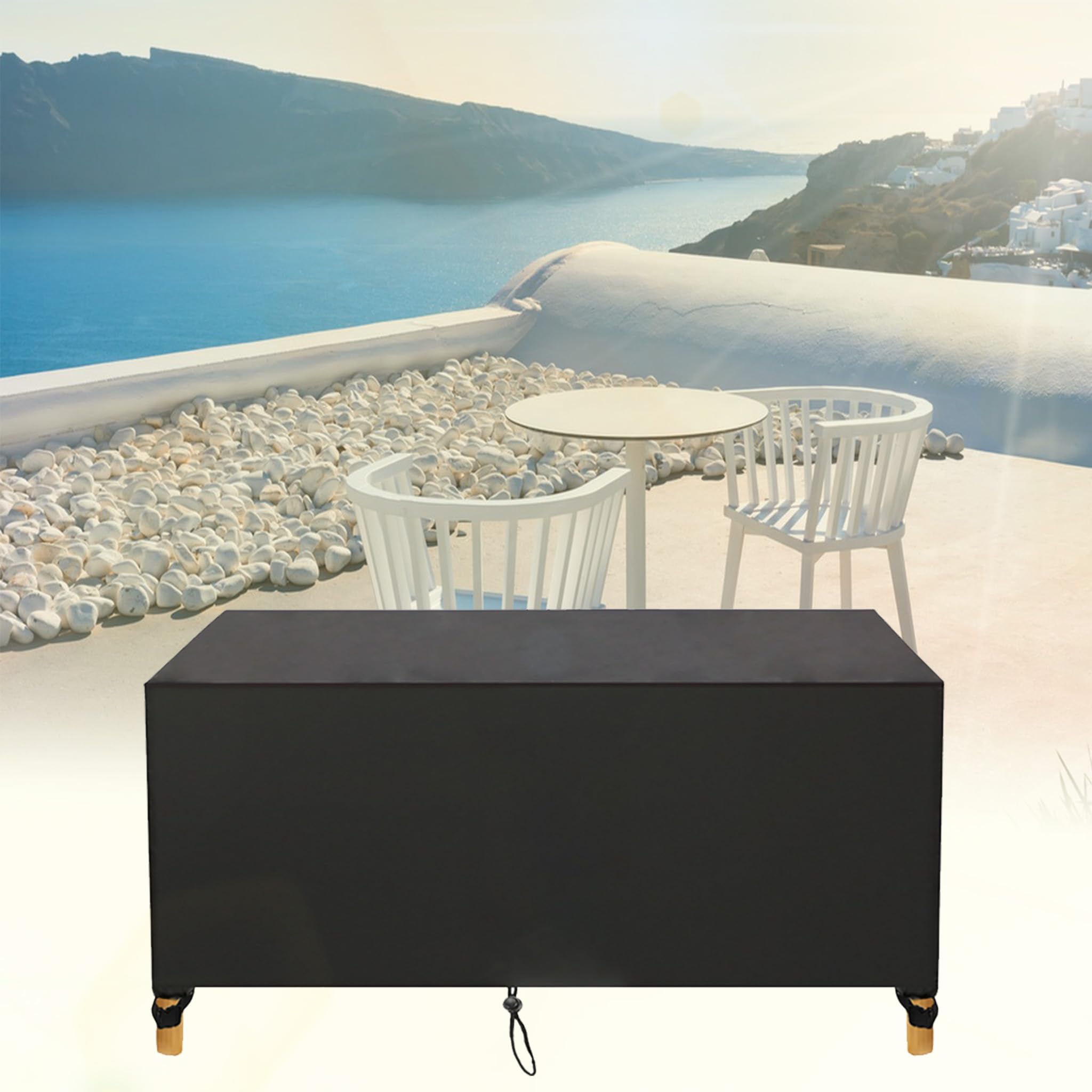 Waterproof Garden Furniture Cover 420D, 75x75x90cm/LxWxH Patio Table and Chair Protector UV Resistant Windproof, Outdoor Rattan Furniture Cover Rectangular Black 170x50x50cm