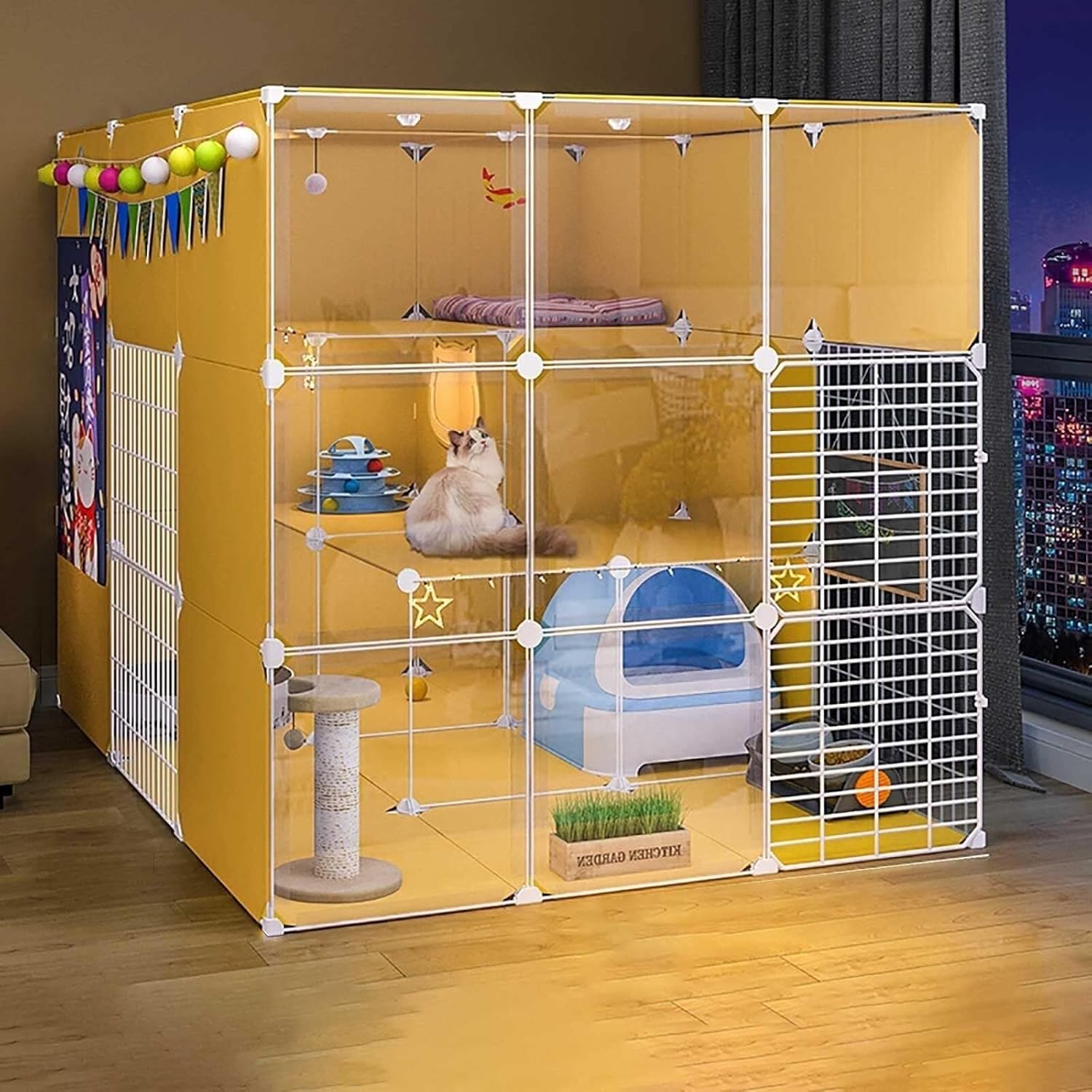 Indoor Large Cat Cage Playpen with Detachable Metal Wire Kennel, Multi-Door Cat Enclosure, Exercise Space for 1-4 Cats(Colorfulabs)