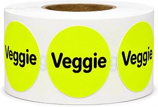 Veggie Stickers, 3/4 Inch Round Food Labels for Deli, 500/Roll | Fluorescent Yellow Stickers for Veggie Sandwiches, Wraps, Wrappers, Takeout Orders, Restaurants and Food Trucks. Made in USA