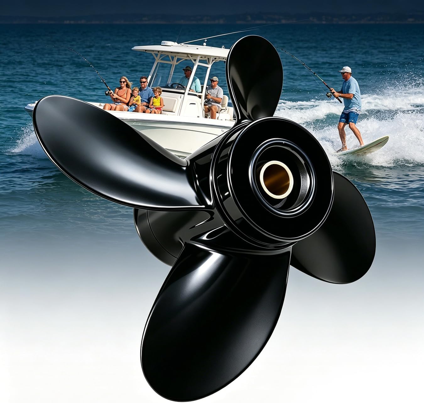 Outboard Propeller 13 Splines Tooth 9 1/4"x9" 10" 11" Pitch Fit for BRP Johnson Evinrude OMC Stern Drive 8 9.5 9.9 15 HP Outboard Engines, 4-Blade 9.25x 9p 10p 11p Aluminum Boat Props